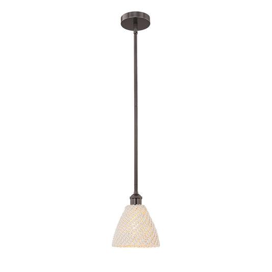 Innovations Lighting Bristol Natural 7.5in 1-Light Mini Pendant | Farmhouse Oil Rubbed Bronze Steel and Natural Fiber Dome | Model 616-1S-OB-NBD-75-NAT