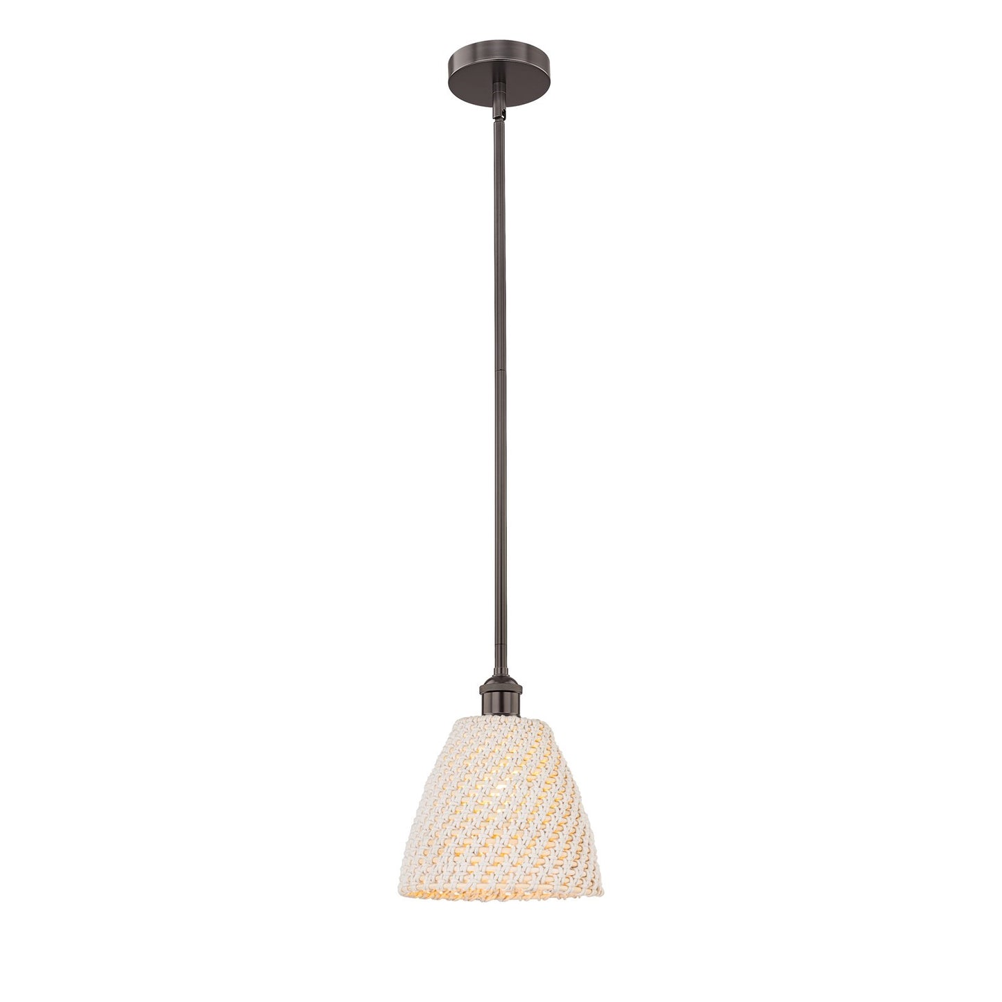 Innovations Bristol Natural 9in 1-Light Mini Pendant | Farmhouse Oil Rubbed Bronze Steel and Natural Fiber Dome Shade | Model 616-1S-OB-NBD-9-NAT
