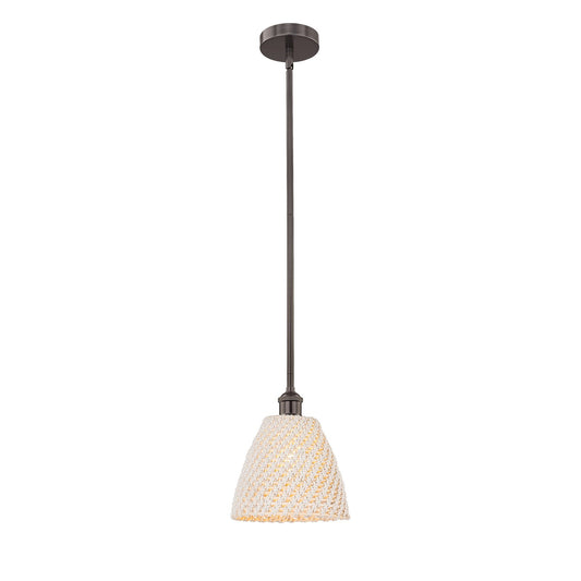 Innovations Bristol Natural 9in 1-Light Mini Pendant | Farmhouse Oil Rubbed Bronze Steel and Natural Fiber Dome Shade | Model 616-1S-OB-NBD-9-NAT