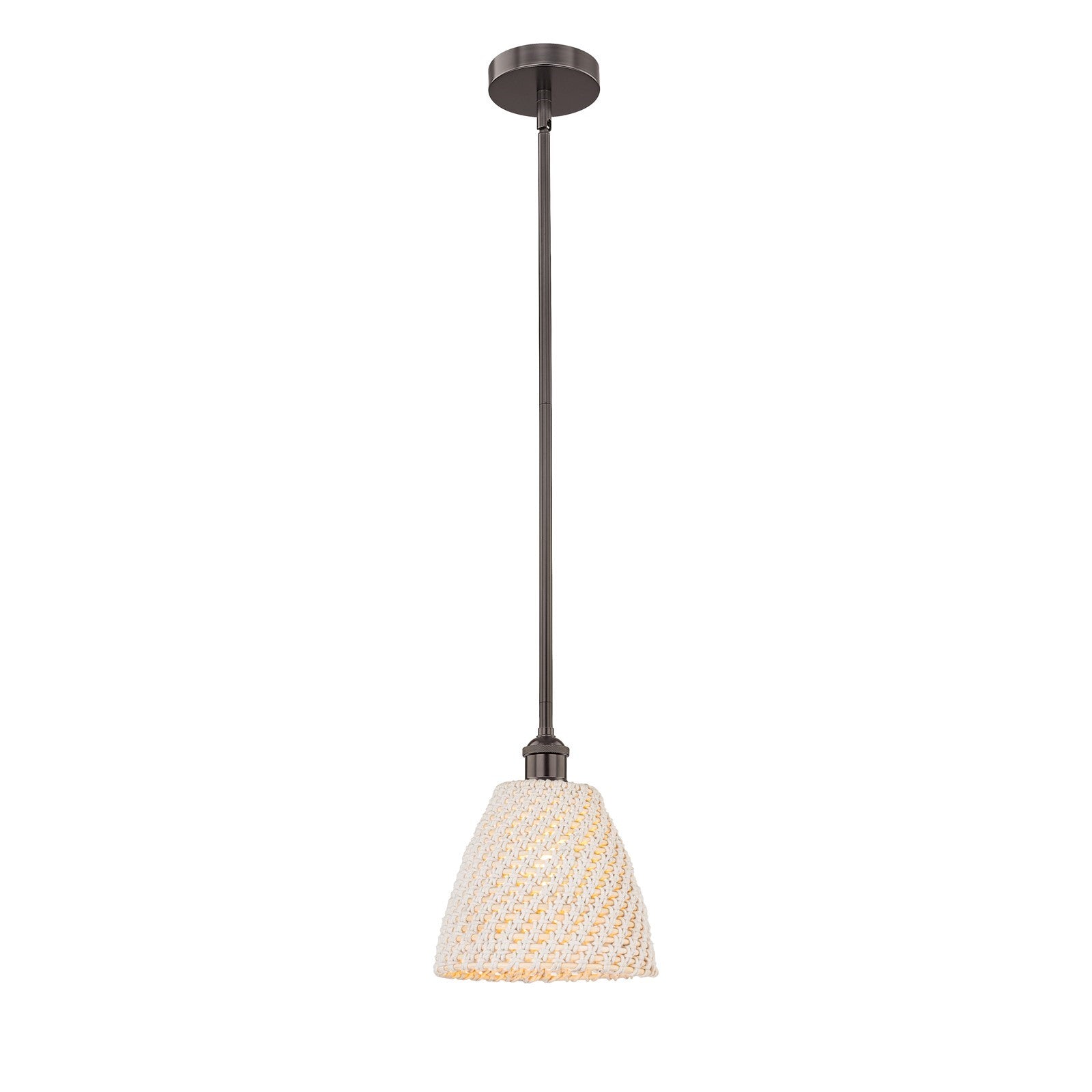 Innovations Bristol Natural 9in 1-Light Mini Pendant | Farmhouse Oil Rubbed Bronze Steel and Natural Fiber Dome Shade | Model 616-1S-OB-NBD-9-NAT