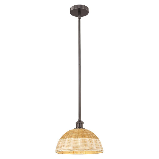 Innovations Lighting Bristol Natural II 12in 1-Light Mini Pendant | Industrial Oil Rubbed Bronze Steel and Natural Fiber | Model 616-1S-OB-NBD2-12-NAT