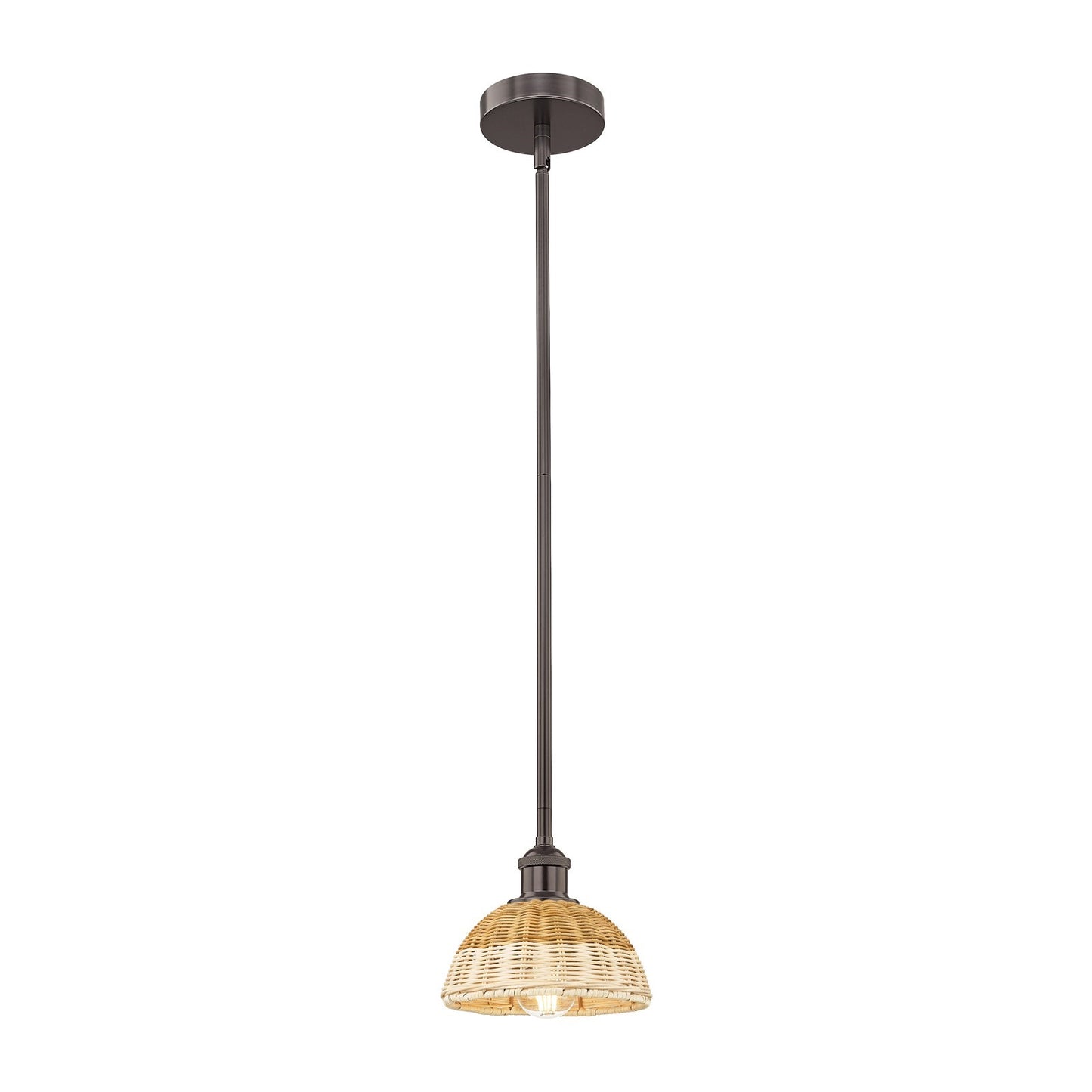 Innovations Bristol Natural II 7.5in 1-Light Mini Pendant | Industrial Oil Rubbed Bronze Steel and Natural Fiber Shade | Model 616-1S-OB-NBD2-75-NAT