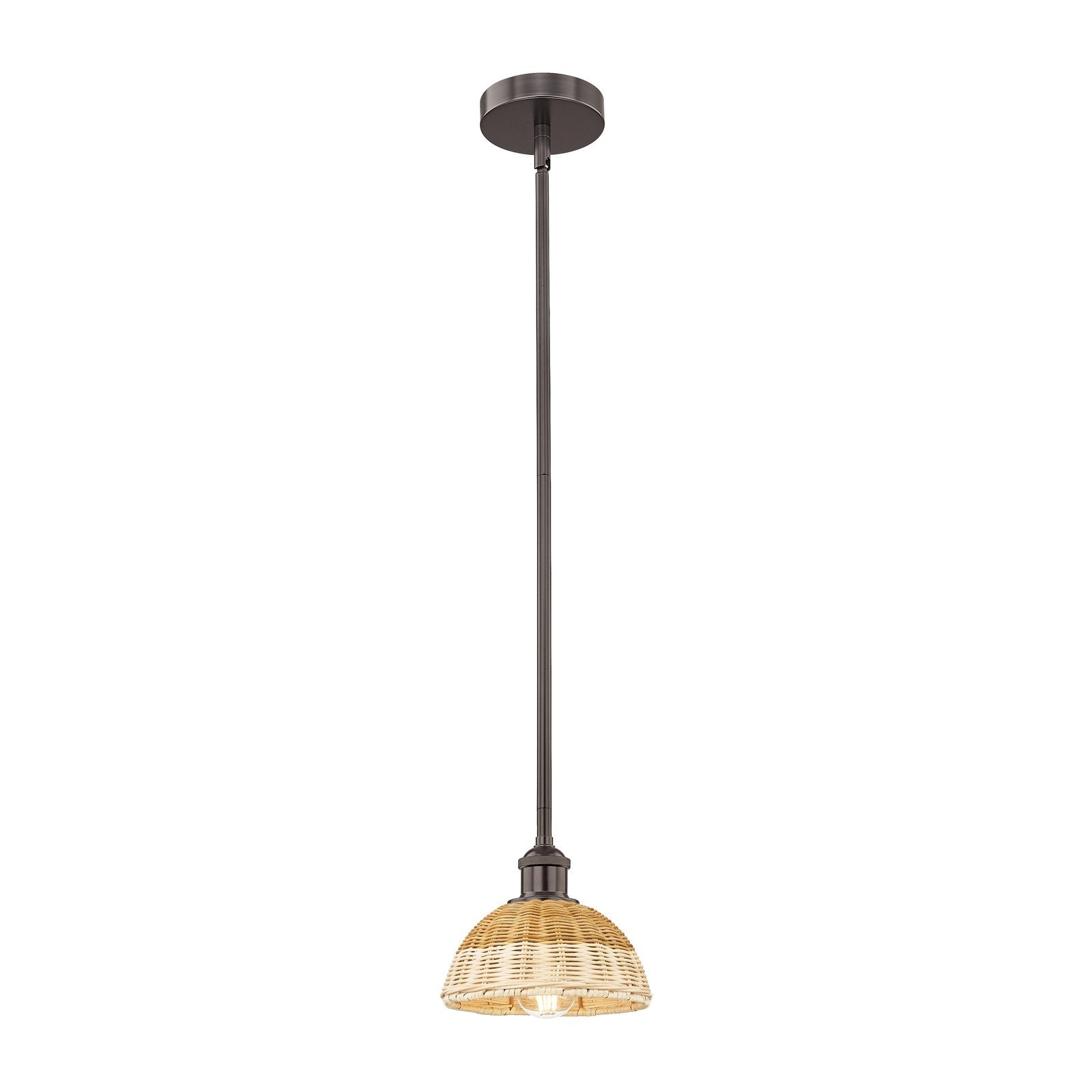 Innovations Bristol Natural II 7.5in 1-Light Mini Pendant | Industrial Oil Rubbed Bronze Steel and Natural Fiber Shade | Model 616-1S-OB-NBD2-75-NAT
