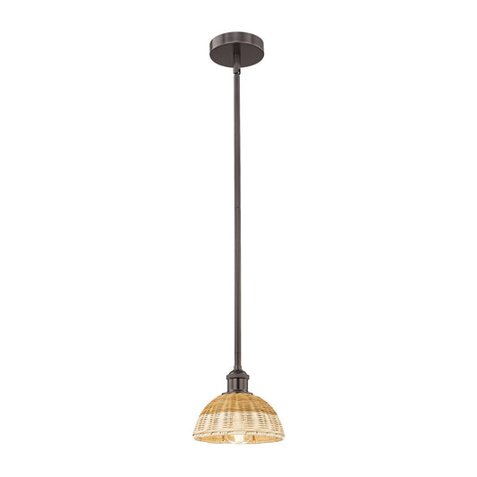 Innovations Bristol Natural II 7.5in 1-Light Mini Pendant | Industrial Oil Rubbed Bronze Steel and Natural Fiber Shade | Model 616-1S-OB-NBD2-75-NAT