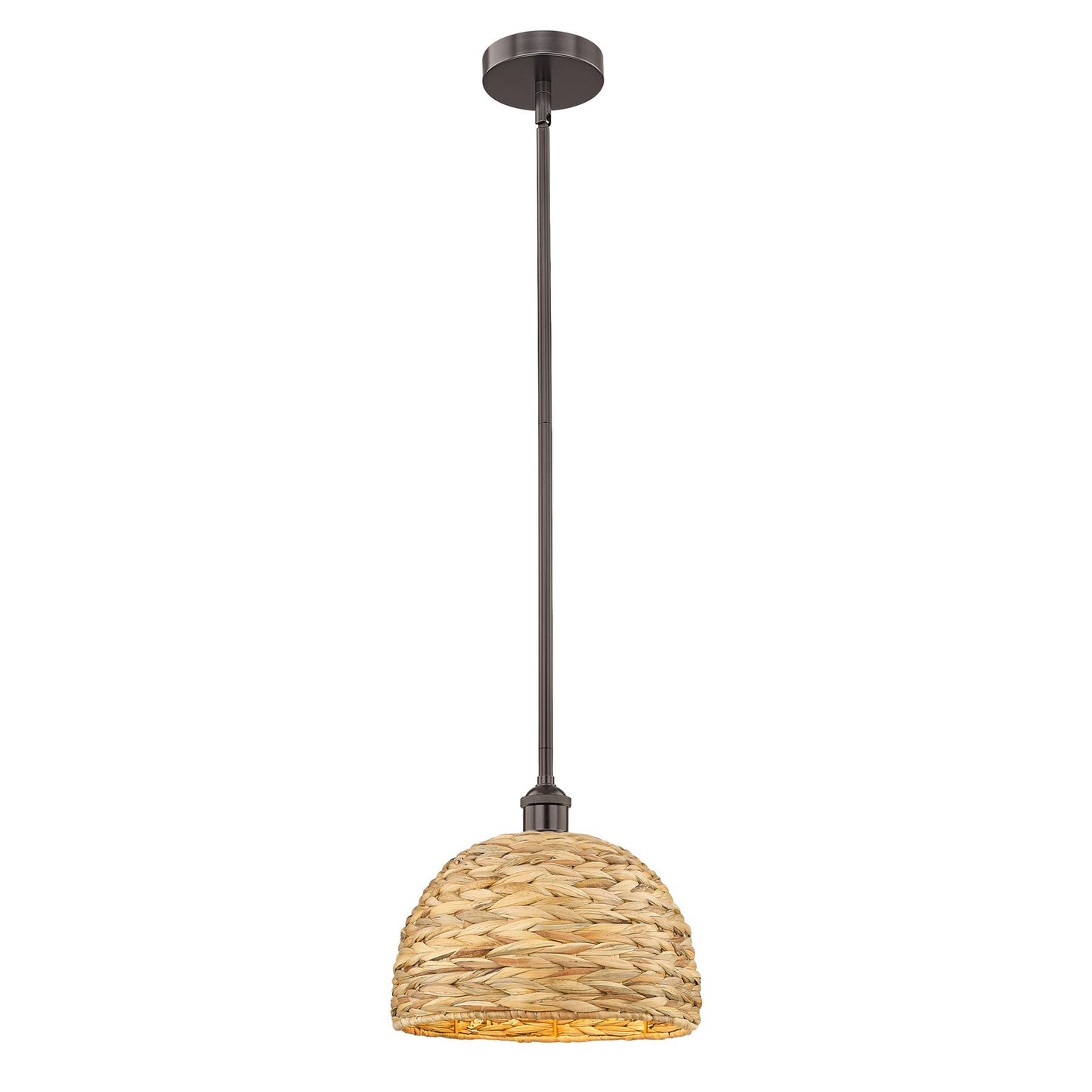 Innovations Woven Rattan 12in 1-Light Mini Pendant | Industrial Oil Rubbed Bronze Steel and Natural Rattan | Kitchen Island & | Model 616-1S-OB-RBD-12-NAT