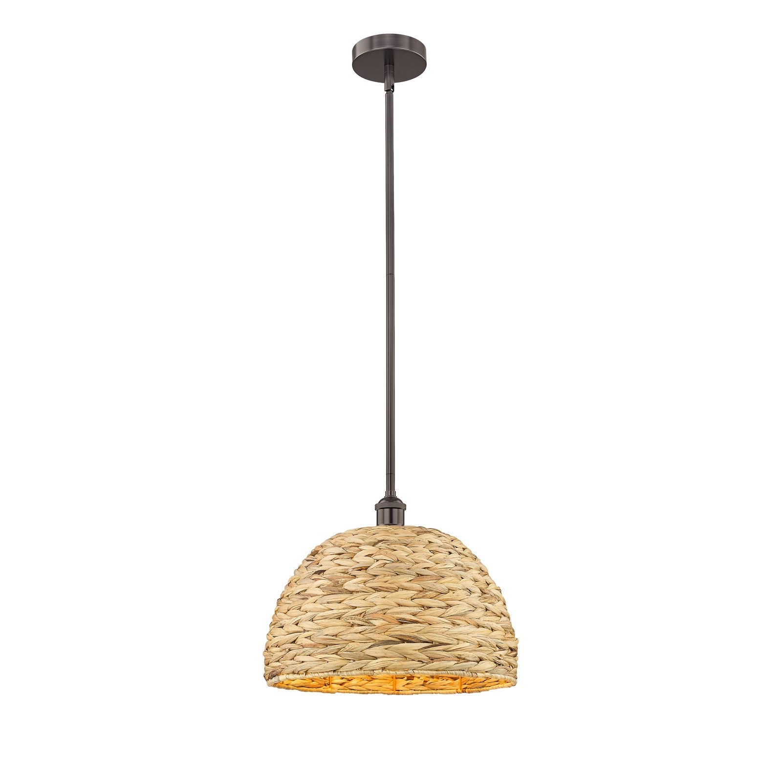 Innovations Woven Rattan 16in 1-Light Mini Pendant | Industrial Oil Rubbed Bronze Steel and Natural Fiber Dome Shade | Model 616-1S-OB-RBD-16-NAT