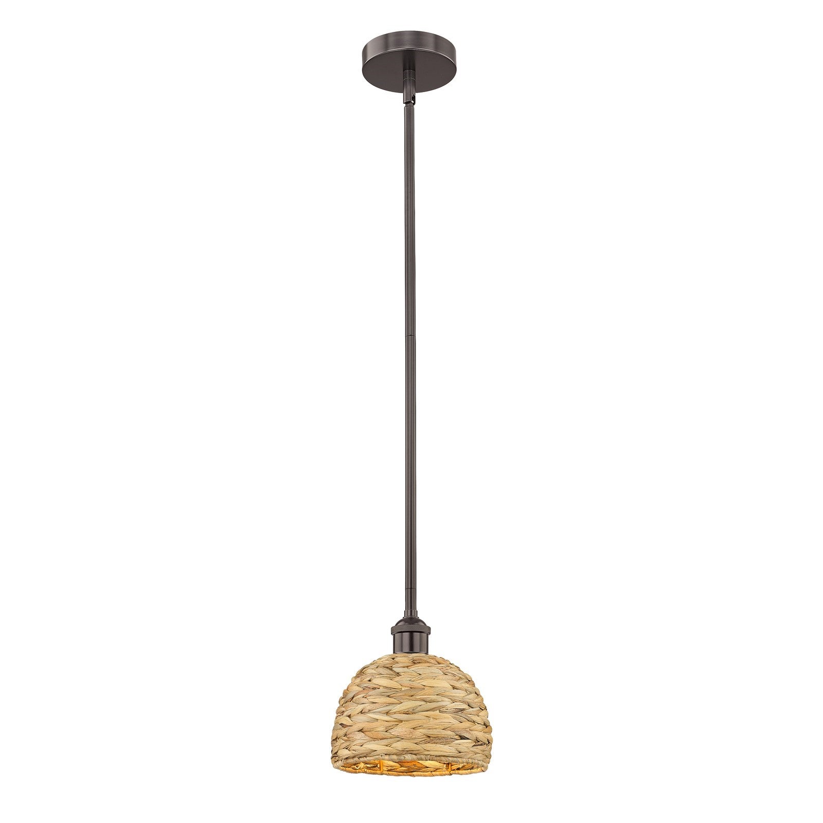 Innovations Edison 8in 1-Light Mini Pendant | Rustic Farmhouse Oil Rubbed Bronze and Natural Woven Rattan | Kitchen Island & | Model 616-1S-OB-RBD-8-NAT