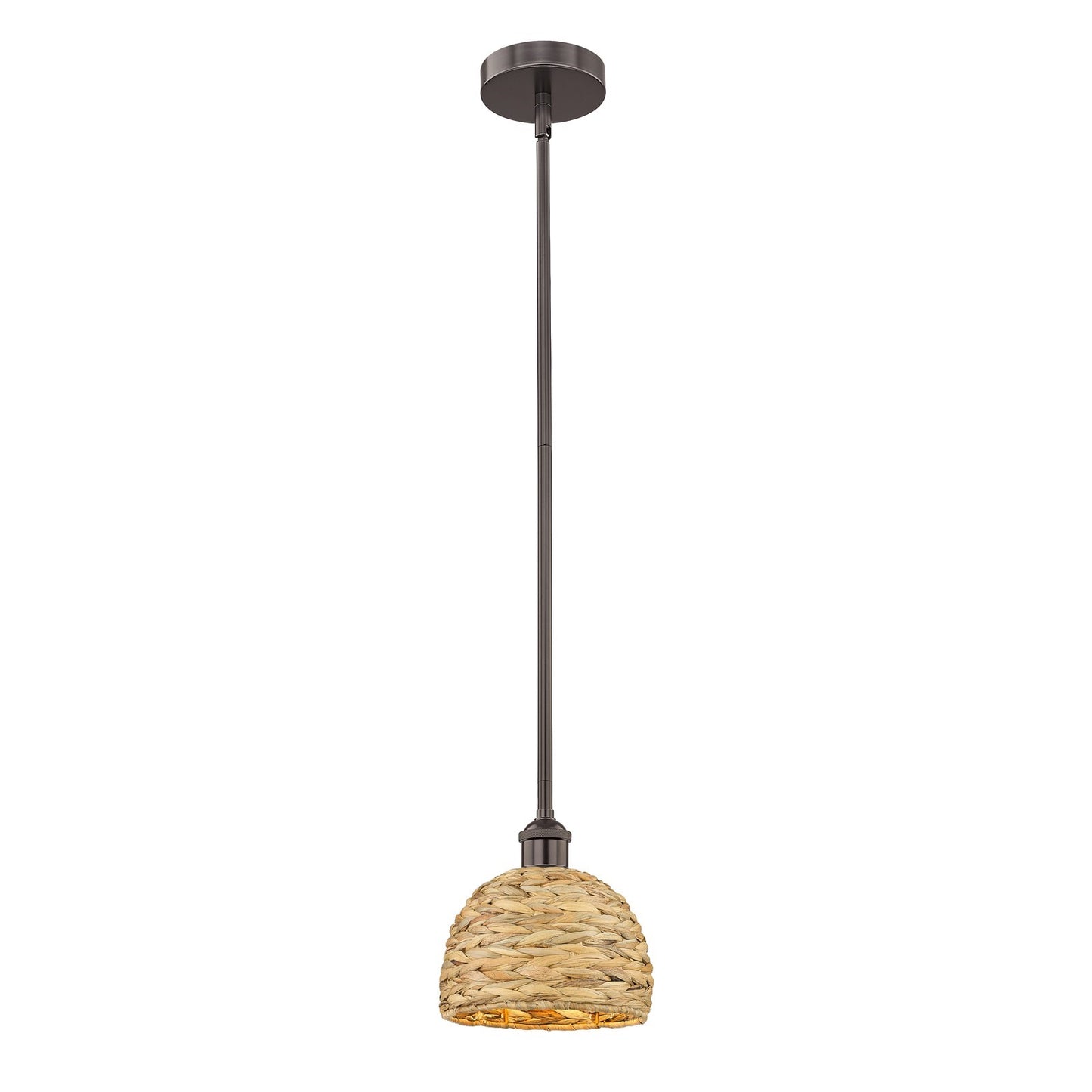 Innovations Edison 8in 1-Light Mini Pendant | Rustic Farmhouse Oil Rubbed Bronze and Natural Woven Rattan | Kitchen Island & | Model 616-1S-OB-RBD-8-NAT