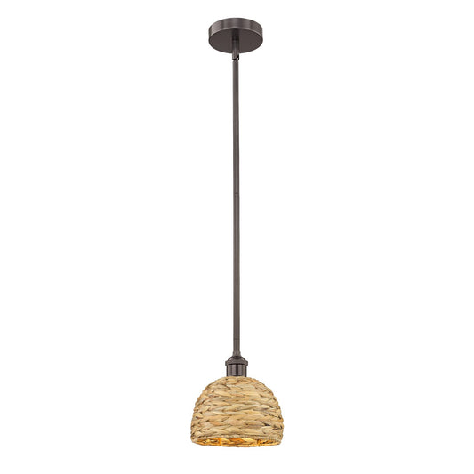 Innovations Edison 8in 1-Light Mini Pendant | Rustic Farmhouse Oil Rubbed Bronze and Natural Woven Rattan | Kitchen Island & | Model 616-1S-OB-RBD-8-NAT