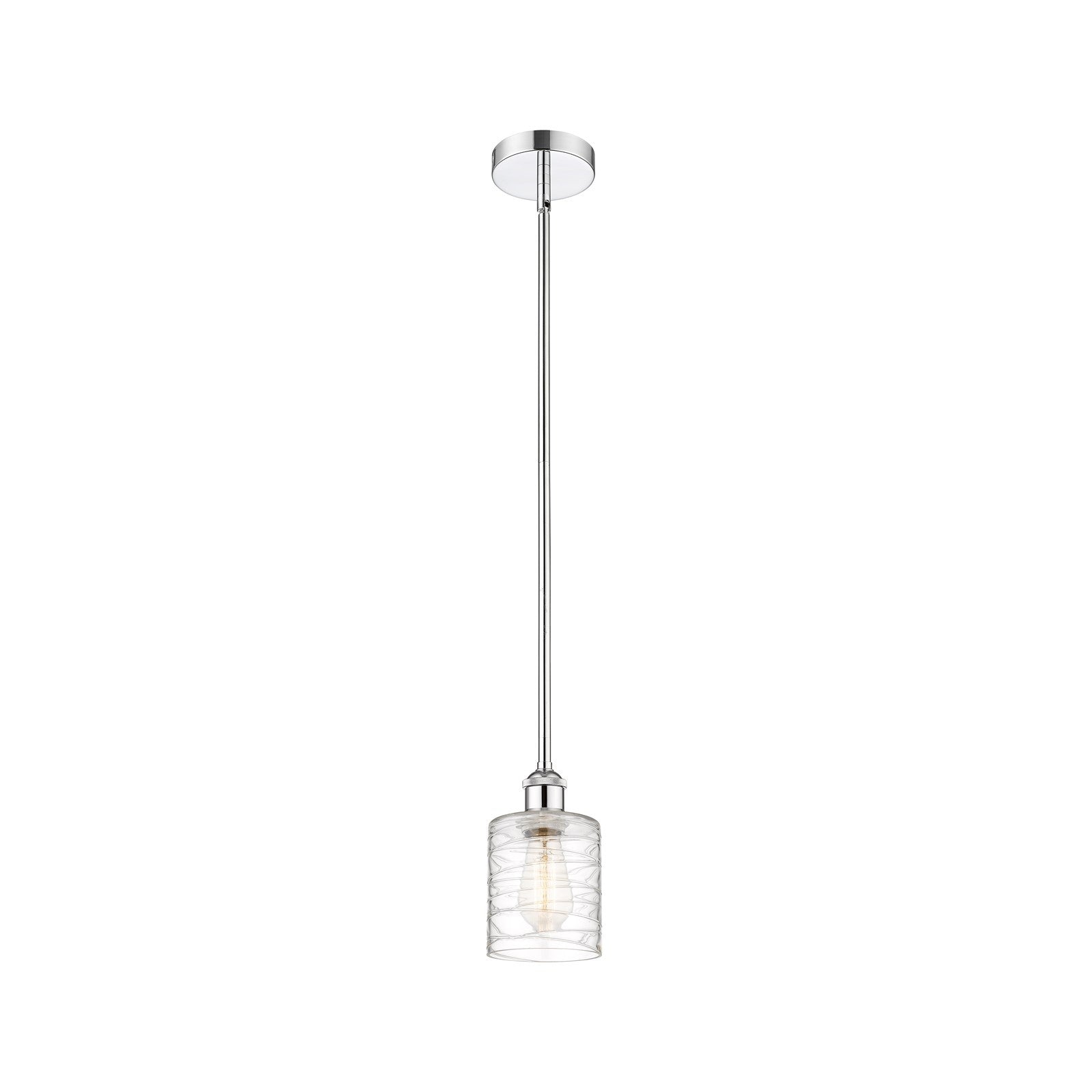 Innovations Cobbleskill 5in 1-Light Mini Pendant | Art Nouveau Polished Chrome and Clear Deco Swirl Glass | Kitchen Island & | Model 616-1S-PC-G1113