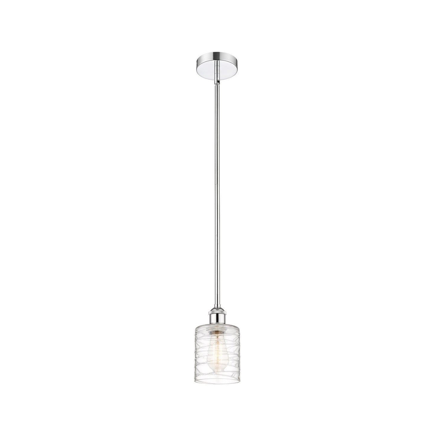 Innovations Cobbleskill 5in 1-Light Mini Pendant | Art Nouveau Polished Chrome and Clear Deco Swirl Glass | Kitchen Island & | Model 616-1S-PC-G1113