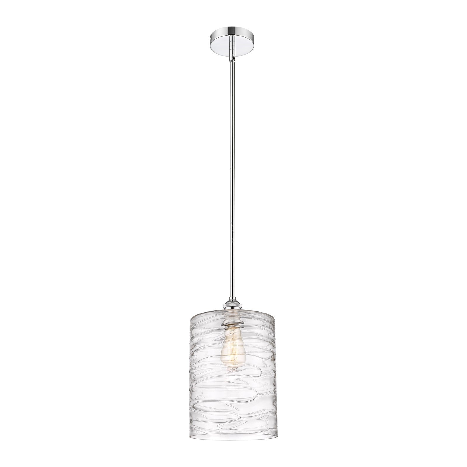 Innovations Cobbleskill 9in 1-Light Mini Pendant | Industrial Polished Chrome Steel and Deco Swirl Clear Glass | Kitchen Island | Model 616-1S-PC-G1113-L