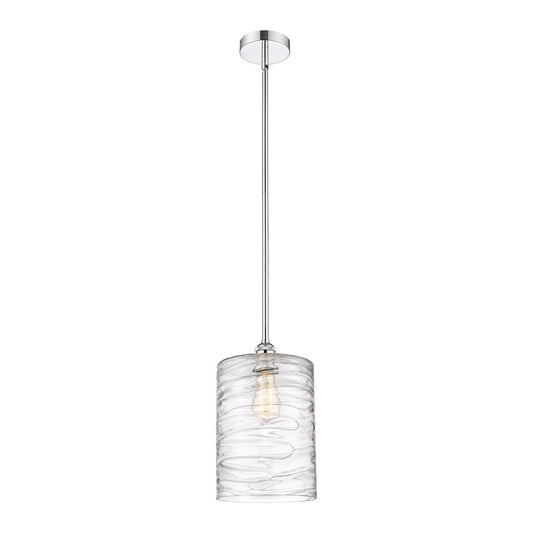 Innovations Cobbleskill 9in 1-Light Mini Pendant | Industrial Polished Chrome Steel and Deco Swirl Clear Glass | Kitchen Island | Model 616-1S-PC-G1113-L