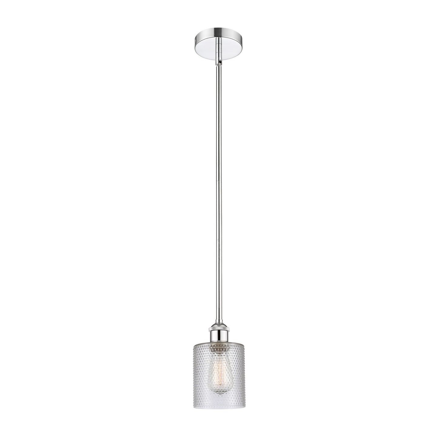Innovations Cobbleskill 5in 1-Light Mini Pendant | Industrial Polished Chrome Steel and Clear Cobbleskill Glass | Kitchen | Model 616-1S-PC-G112-LED