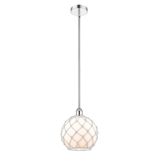 Innovations Farmhouse Rope 10in 1-Light Mini Pendant | Industrial Polished Chrome Steel and White Glass Rope Shade | Model 616-1S-PC-G121-10RW-LED