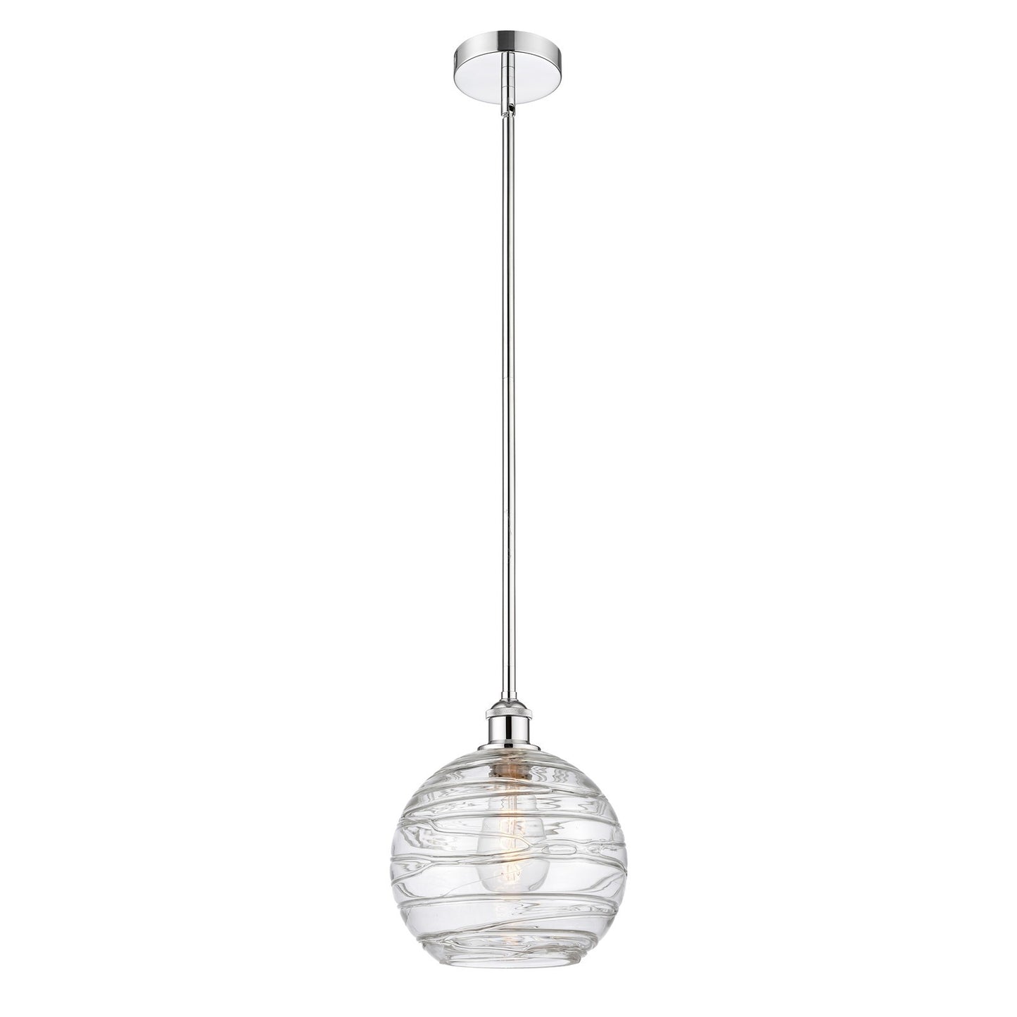 Innovations Athens Deco Swirl 10in 1-Light Mini Pendant | Industrial Polished Chrome Steel and Clear Deco Swirl Glass | Model 616-1S-PC-G1213-10CL