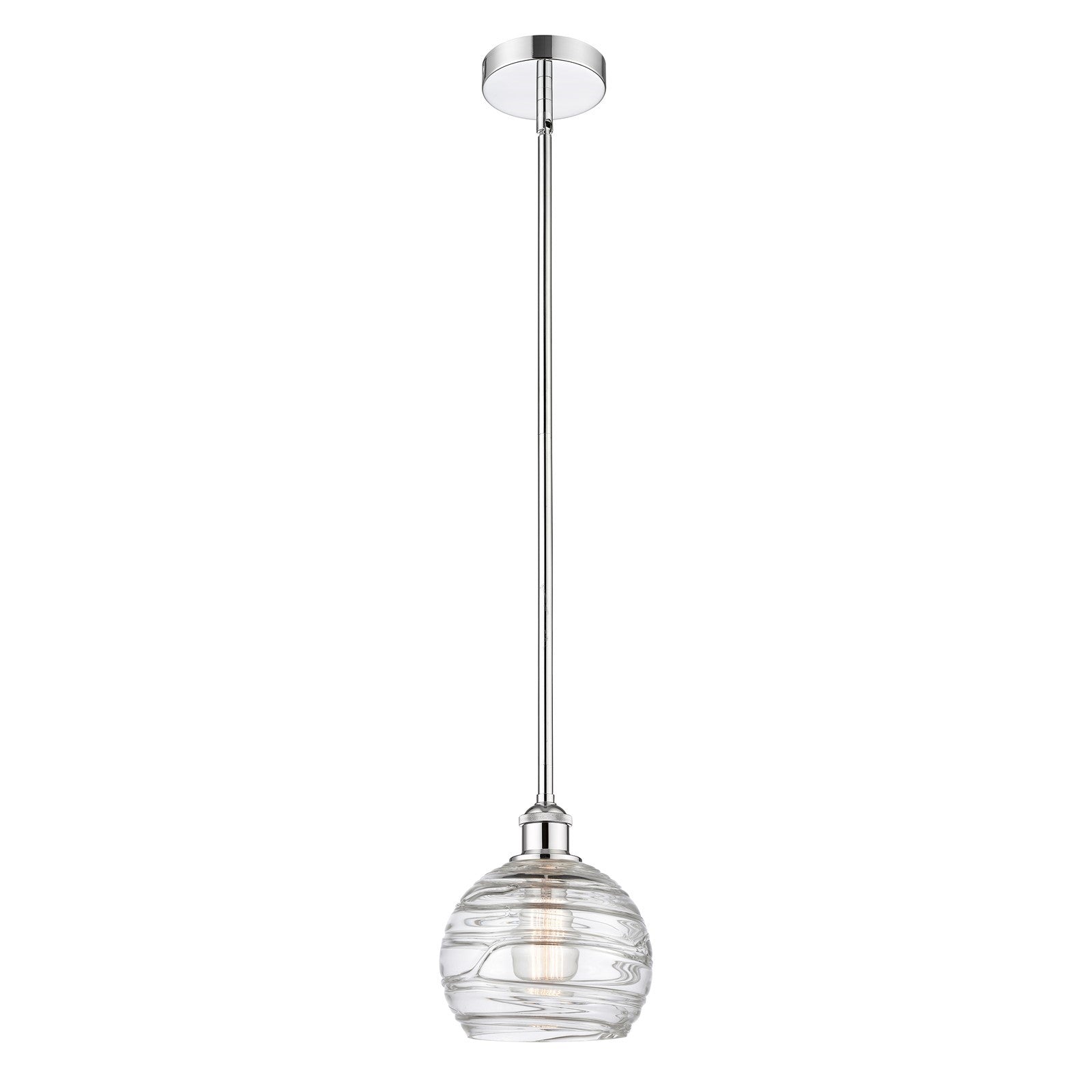 Innovations Athens Deco Swirl 8in 1-Light Mini Pendant | Industrial Polished Chrome and Clear Deco Swirl Glass | Kitchen | Model 616-1S-PC-G1213-8CL
