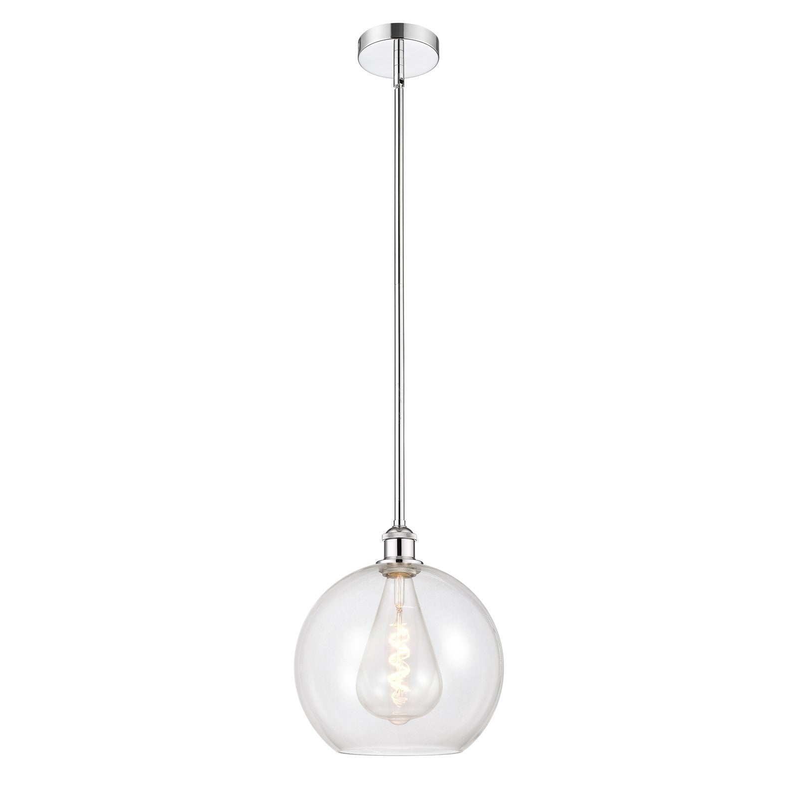 Innovations Athens 12in 1-Light Mini Pendant | Industrial Polished Chrome Steel and Clear Glass | Kitchen Island & Dining | Model 616-1S-PC-G122-12-LED