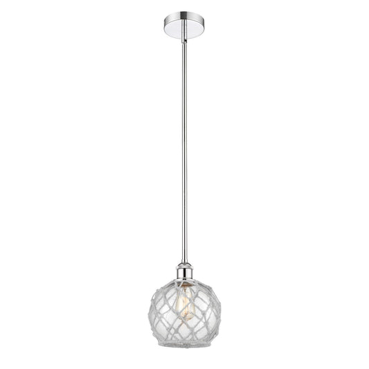 Innovations Farmhouse Rope 8in 1-Light Mini Pendant | Industrial Polished Chrome and Clear Glass with White Rope | Kitchen | Model 616-1S-PC-G122-8RW