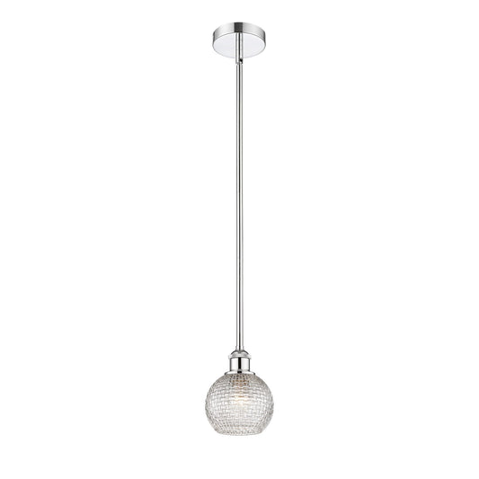 Innovations Athens 6in 1-Light Mini Pendant | Modern Farmhouse Polished Chrome and Clear Basket Weave Glass | Kitchen Island & | Model 616-1S-PC-G122C-6CL