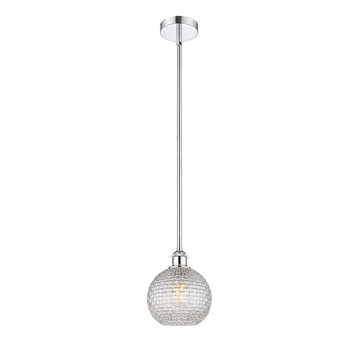 Innovations Athens 8in 1-Light Mini Pendant | Modern Farmhouse Polished Chrome and Clear Basket Weave Glass | Kitchen Island & | Model 616-1S-PC-G122C-8CL