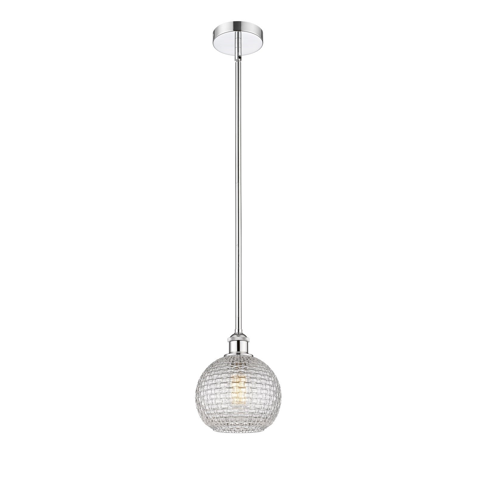 Innovations Athens 8in 1-Light Mini Pendant | Modern Farmhouse Polished Chrome and Clear Basket Weave Glass | Kitchen Island & | Model 616-1S-PC-G122C-8CL