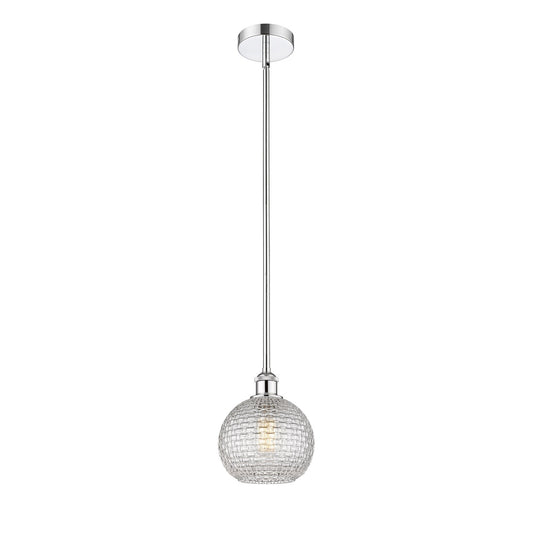 Innovations Athens 8in 1-Light Mini Pendant | Modern Farmhouse Polished Chrome and Clear Basket Weave Glass | Kitchen Island & | Model 616-1S-PC-G122C-8CL