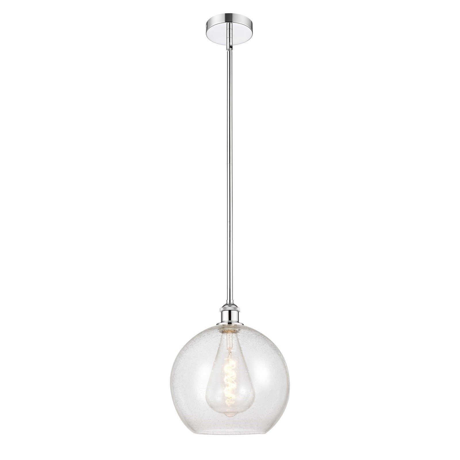 Innovations Athens 12in 1-Light Mini Pendant | Industrial Polished Chrome Steel and Seedy Glass | Kitchen Island & Dining Room | Model 616-1S-PC-G124-12