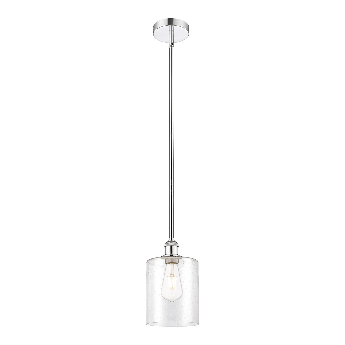 Innovations Paladin 7in 1-Light Mini Pendant | Farmhouse Polished Chrome Steel and Seedy Glass Cylinder | Kitchen Island & | Model 616-1S-PC-G4424-7