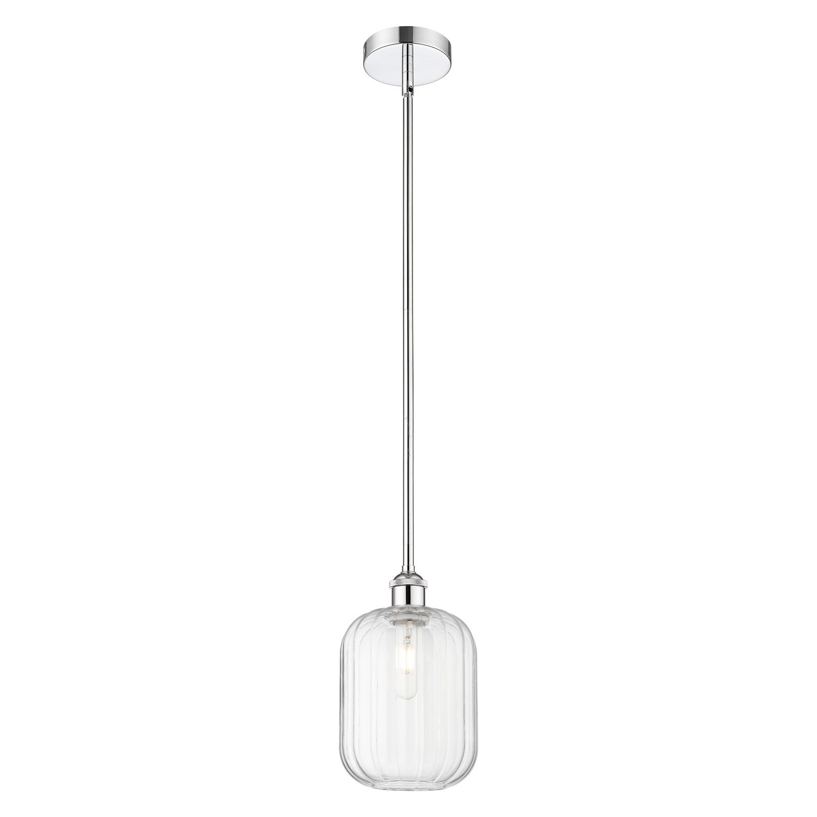 Innovations Preston Cylinder 7in 1-Light Mini Pendant | Industrial Polished Chrome Steel and Clear Glass | Kitchen Island & | Model 616-1S-PC-G460-7CL