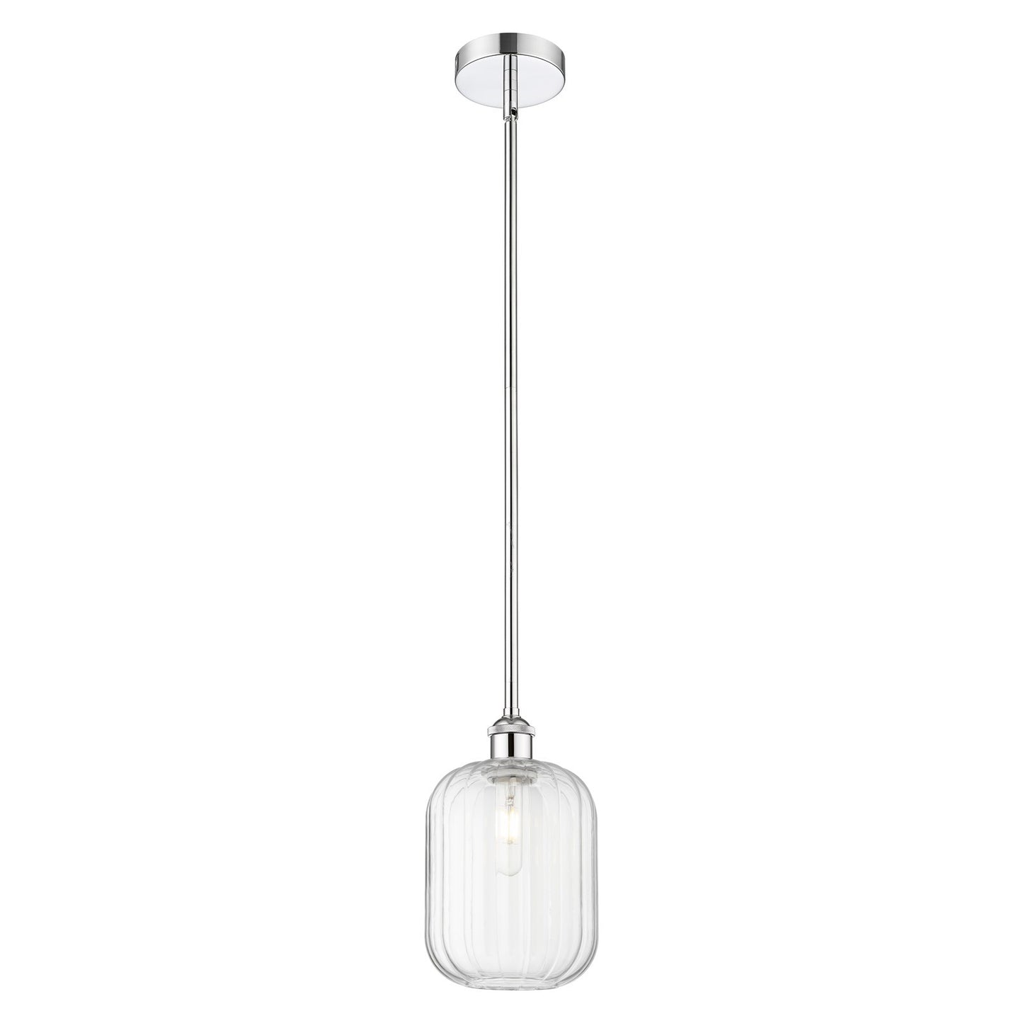 Innovations Preston Cylinder 7in 1-Light Mini Pendant | Industrial Polished Chrome Steel and Clear Glass | Kitchen Island & | Model 616-1S-PC-G460-7CL
