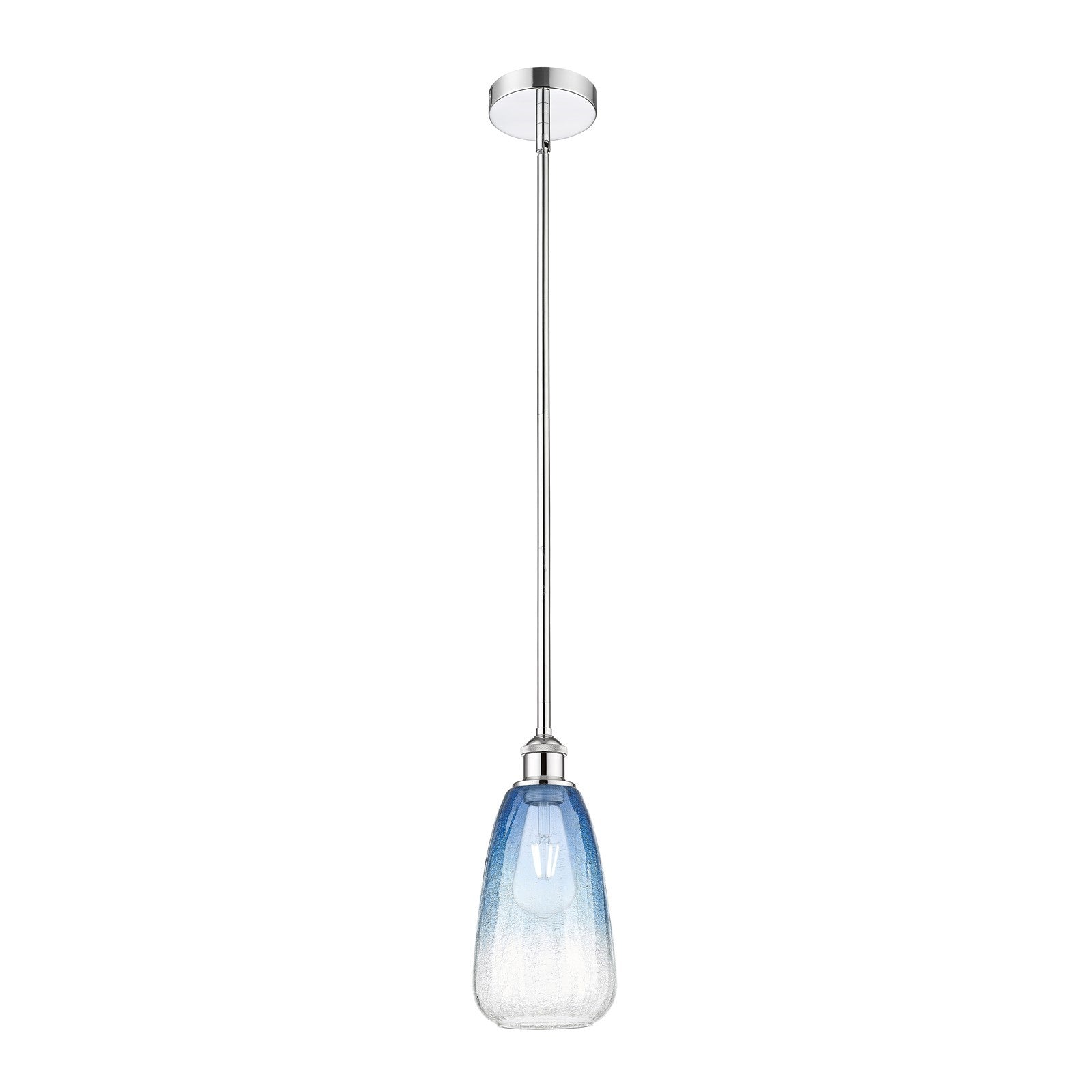 Innovations Brookhaven Almond 6in 1-Light Mini Pendant | Industrial Polished Chrome Steel and Sapphire Blue Glass | Kitchen | Model 616-1S-PC-G480-6SB