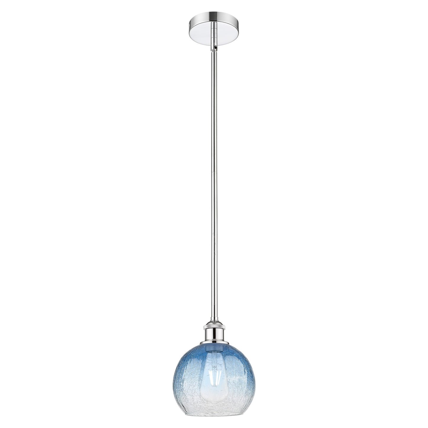 Innovations Brookhaven Globe 8in 1-Light Mini Pendant | Industrial Polished Chrome and Sapphire Blue Glass | Kitchen Island | Model 616-1S-PC-G483-8SB