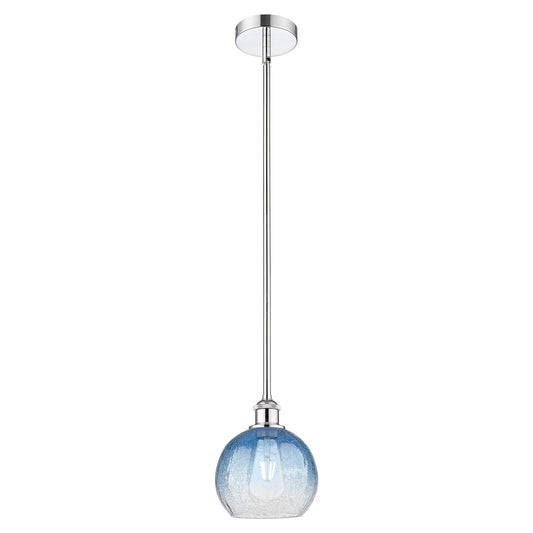 Innovations Brookhaven Globe 8in 1-Light Mini Pendant | Industrial Polished Chrome and Sapphire Blue Glass | Kitchen Island | Model 616-1S-PC-G483-8SB