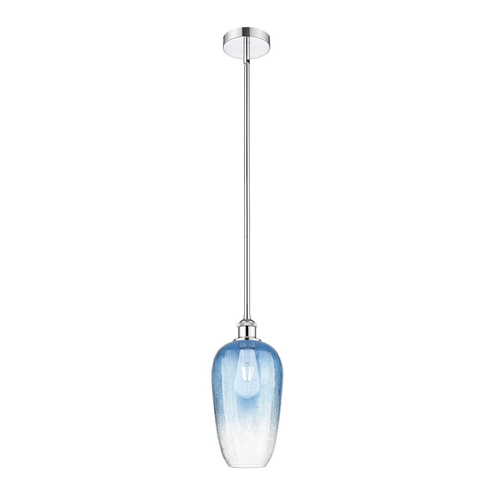 Innovations Brookhaven Flute 7in 1-Light Mini Pendant | Industrial Polished Chrome and Sapphire Blue Glass | Kitchen Island & | Model 616-1S-PC-G484-7SB