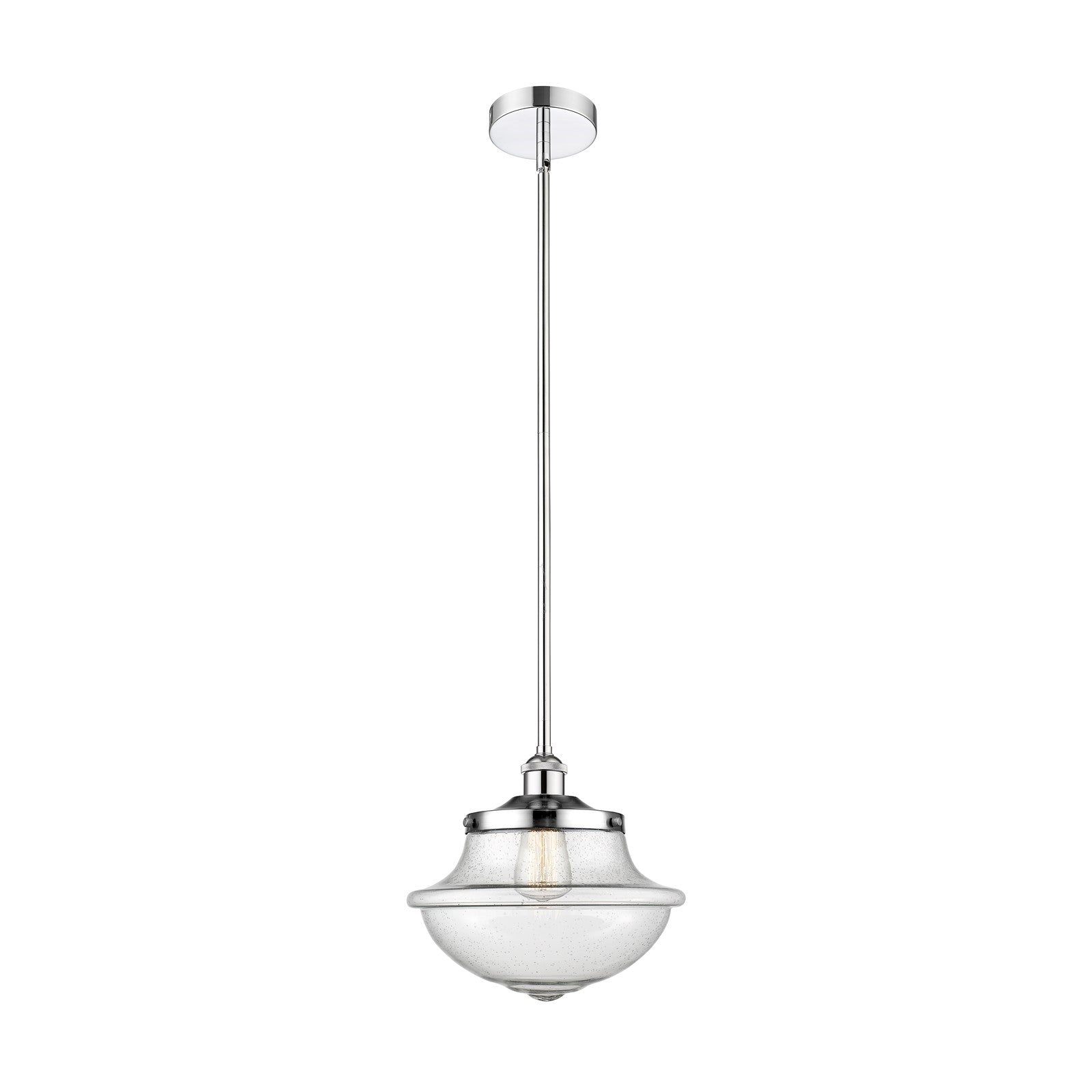 Innovations Oxford 12in 1-Light Mini Pendant | Industrial Polished Chrome Steel and Seedy Schoolhouse Glass | Kitchen Island & | Model 616-1S-PC-G544