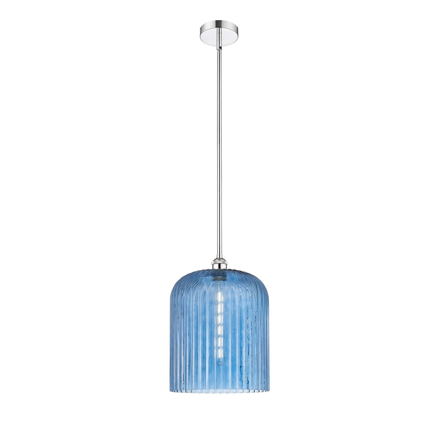 Innovations Bridal Veil 5in 1-Light Mini Pendant | Art Nouveau Polished Chrome and Princess Blue Ribbed Glass | Kitchen Island | Model 616-1S-PC-G559-12BL