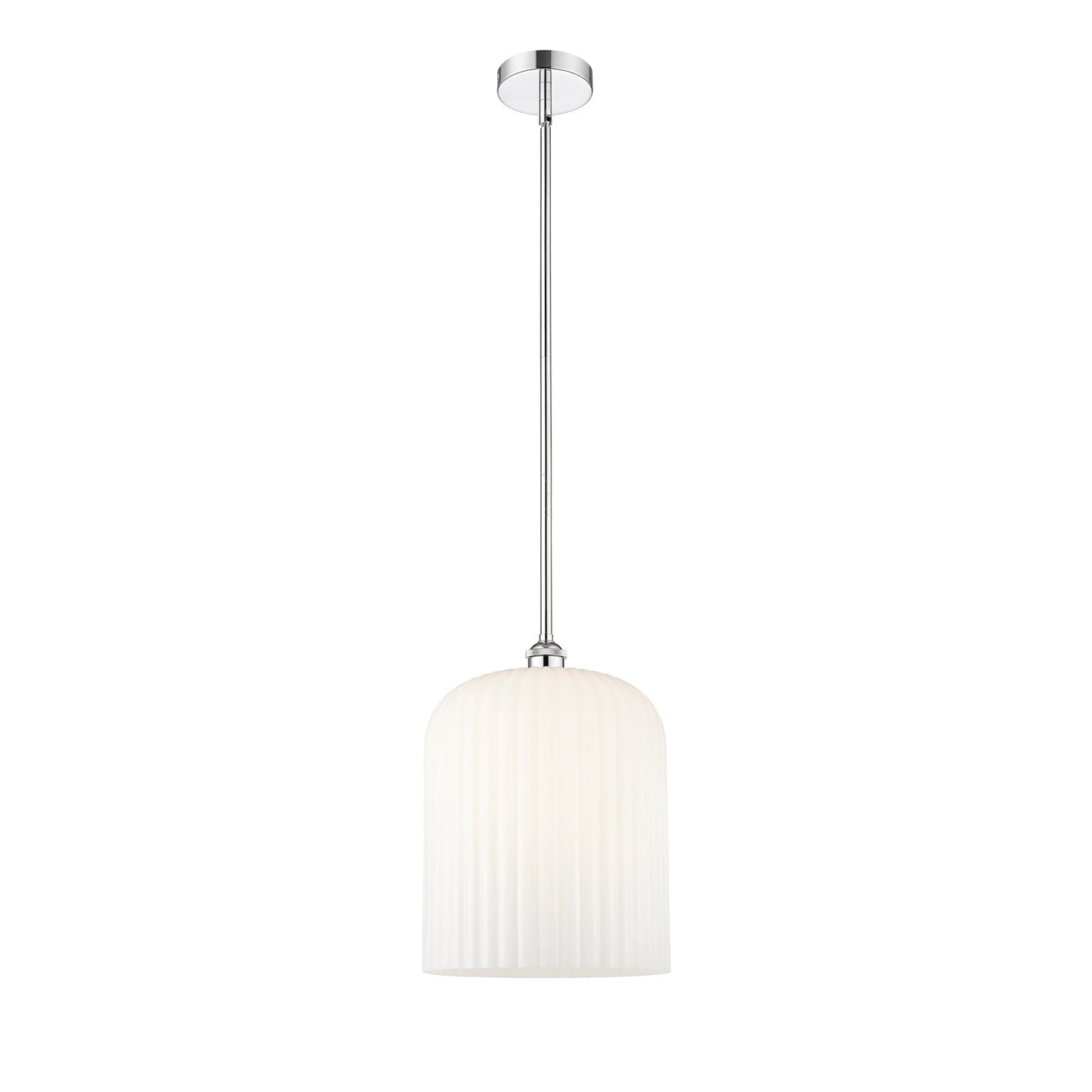 Innovations Bridal Veil 5in 1-Light Mini Pendant | Art Nouveau Polished Chrome Steel and Gloss White Ribbed Glass | Kitchen | Model 616-1S-PC-G559-12GWH