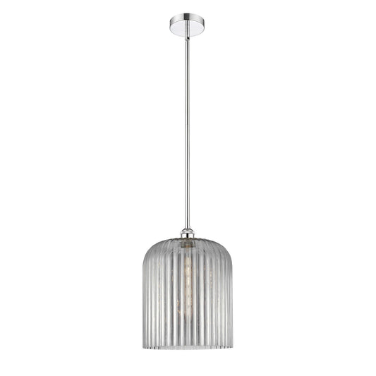 Innovations Bridal Veil 12in 1-Light Mini Pendant | Art Nouveau Polished Chrome and Light Smoke Ribbed Glass | Kitchen Island | Model 616-1S-PC-G559-12SM
