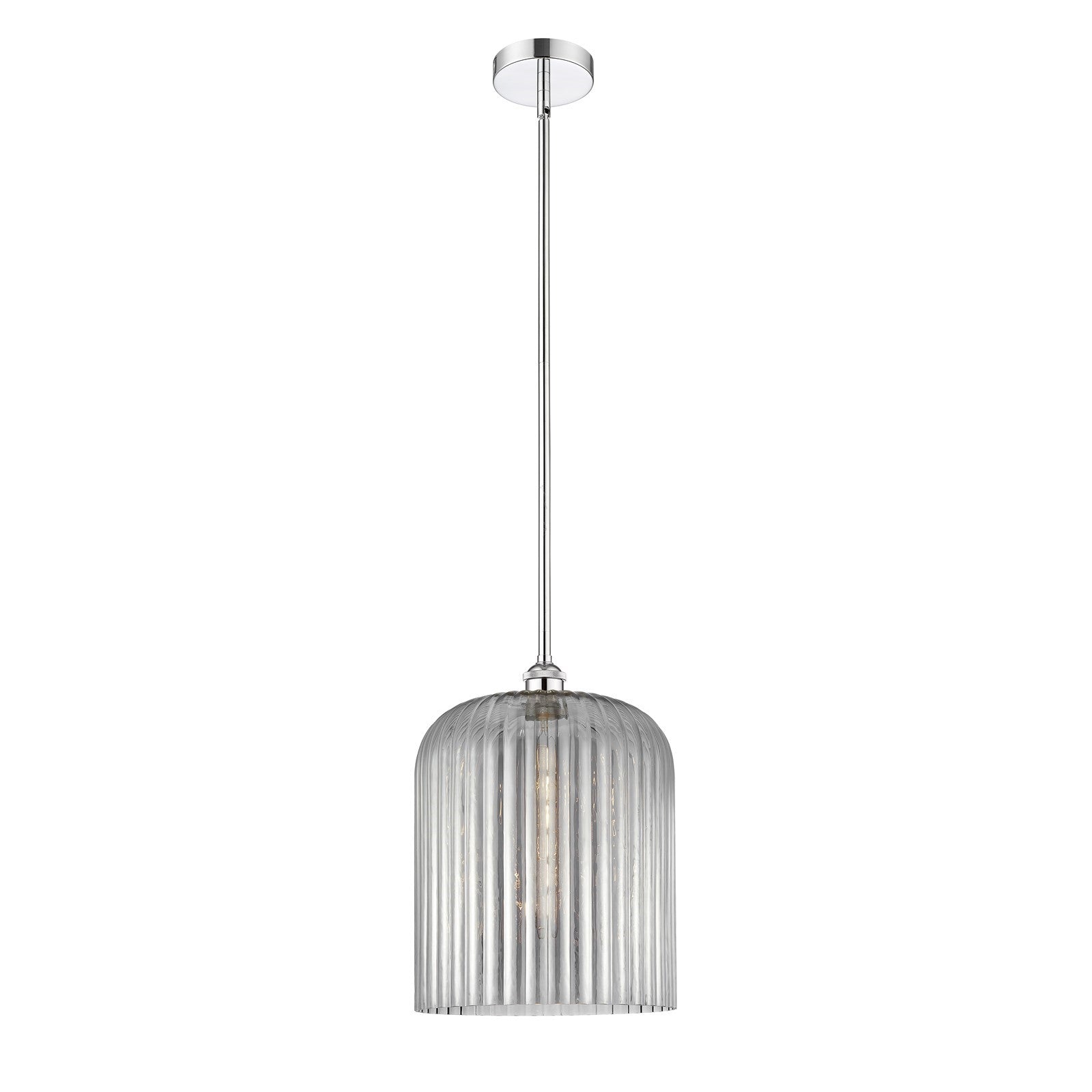 Innovations Bridal Veil 12in 1-Light Mini Pendant | Art Nouveau Polished Chrome and Light Smoke Ribbed Glass | Kitchen Island | Model 616-1S-PC-G559-12SM
