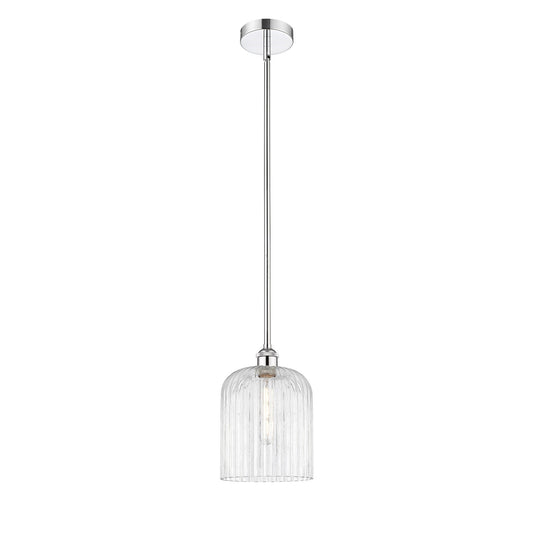Innovations Bridal Veil 5in 1-Light Mini Pendant | Art Nouveau Polished Chrome Steel and Clear Ribbed Glass | Kitchen Island & | Model 616-1S-PC-G559-8CL