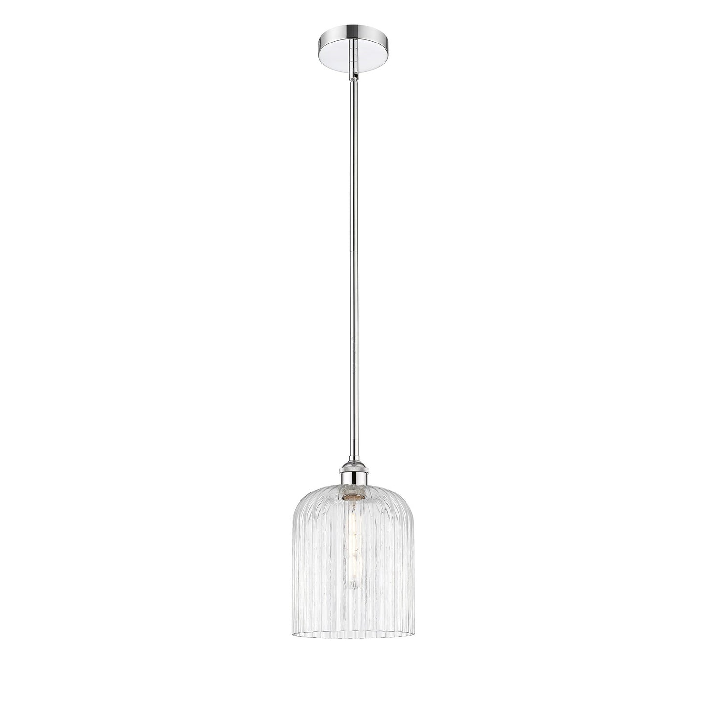 Innovations Bridal Veil 5in 1-Light Mini Pendant | Art Nouveau Polished Chrome Steel and Clear Ribbed Glass | Kitchen Island & | Model 616-1S-PC-G559-8CL