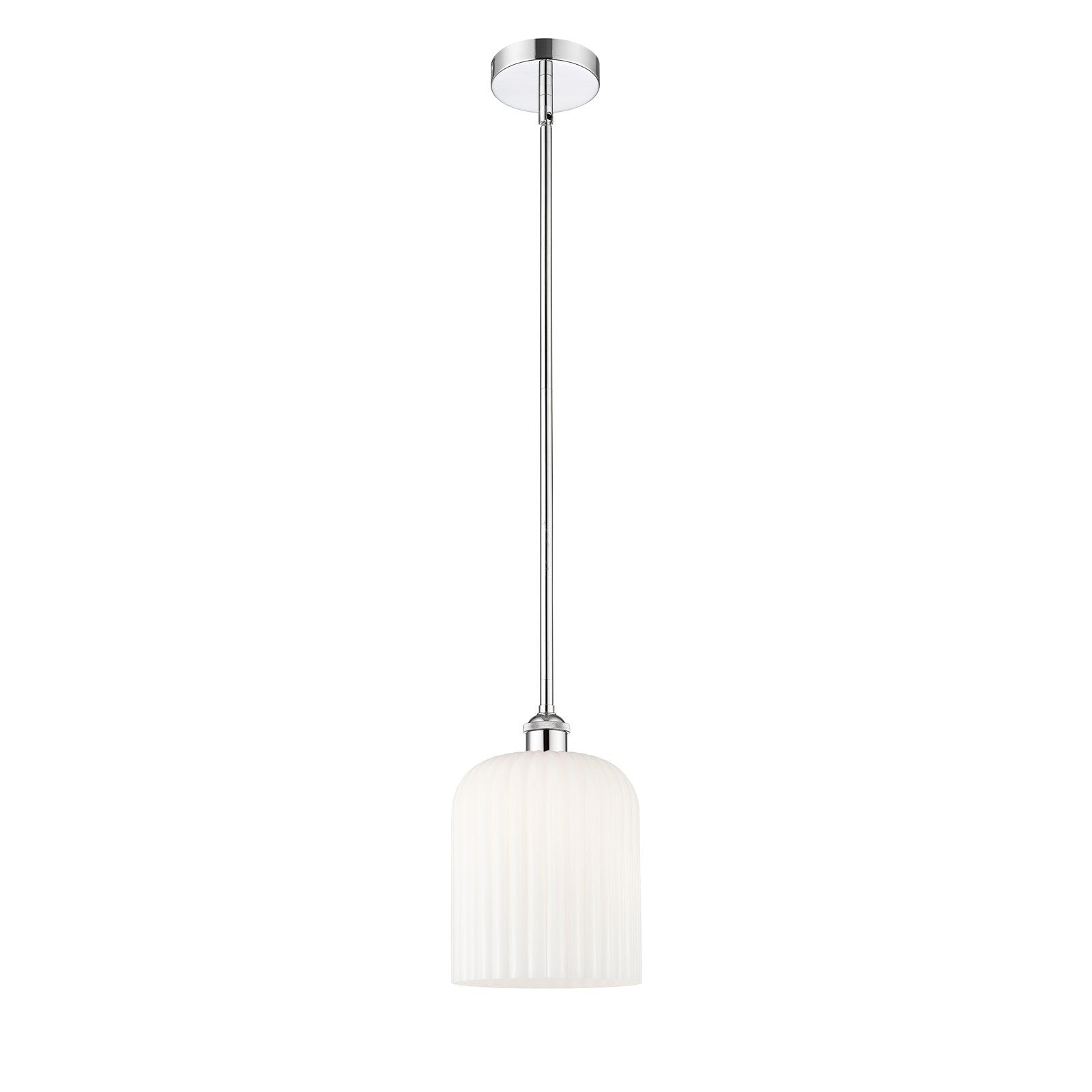 Innovations Bridal Veil 5in 1-Light Mini Pendant | Art Nouveau Polished Chrome and Gloss White Ribbed Glass | Kitchen Island & | Model 616-1S-PC-G559-8GWH