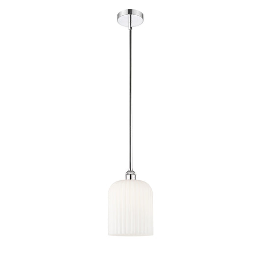 Innovations Bridal Veil 5in 1-Light Mini Pendant | Art Nouveau Polished Chrome and Gloss White Ribbed Glass | Kitchen Island & | Model 616-1S-PC-G559-8GWH