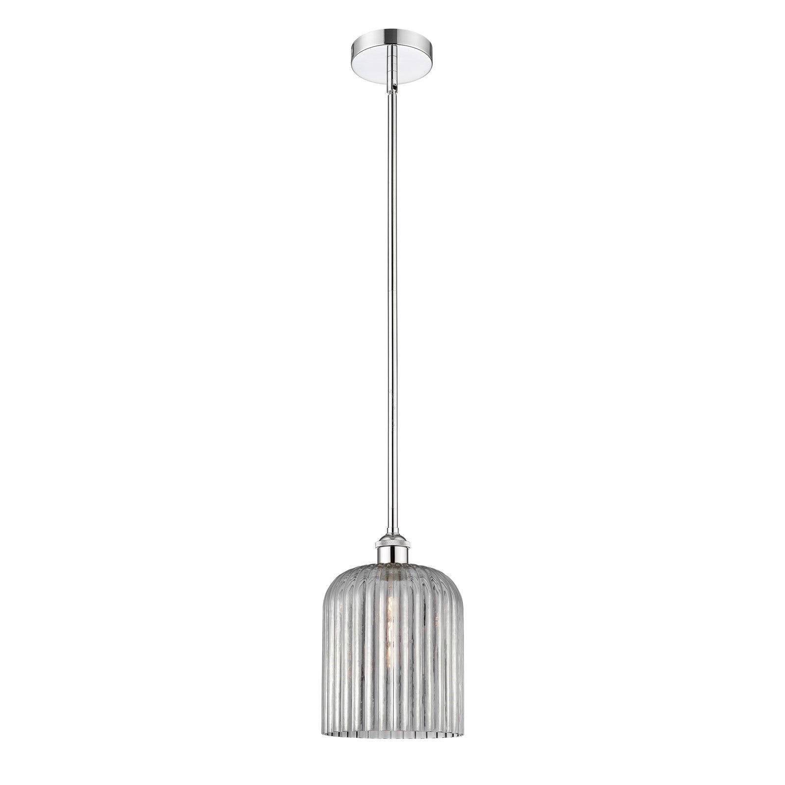 Innovations Bridal Veil 5in 1-Light Mini Pendant | Art Nouveau Polished Chrome and Light Smoke Ribbed Glass | Kitchen Island & | Model 616-1S-PC-G559-8SM