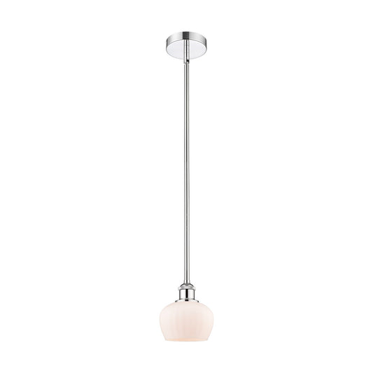 Innovations Fenton 7in 1-Light Mini Pendant | Art Nouveau Industrial Polished Chrome and Matte White Ribbed Glass | Kitchen Island & | Model 616-1S-PC-G91
