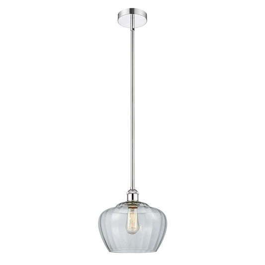 Innovations Fenton 11in 1-Light Mini Pendant | Industrial Polished Chrome Steel and Clear Ribbed Glass | Kitchen Island & Dining | Model 616-1S-PC-G92-L