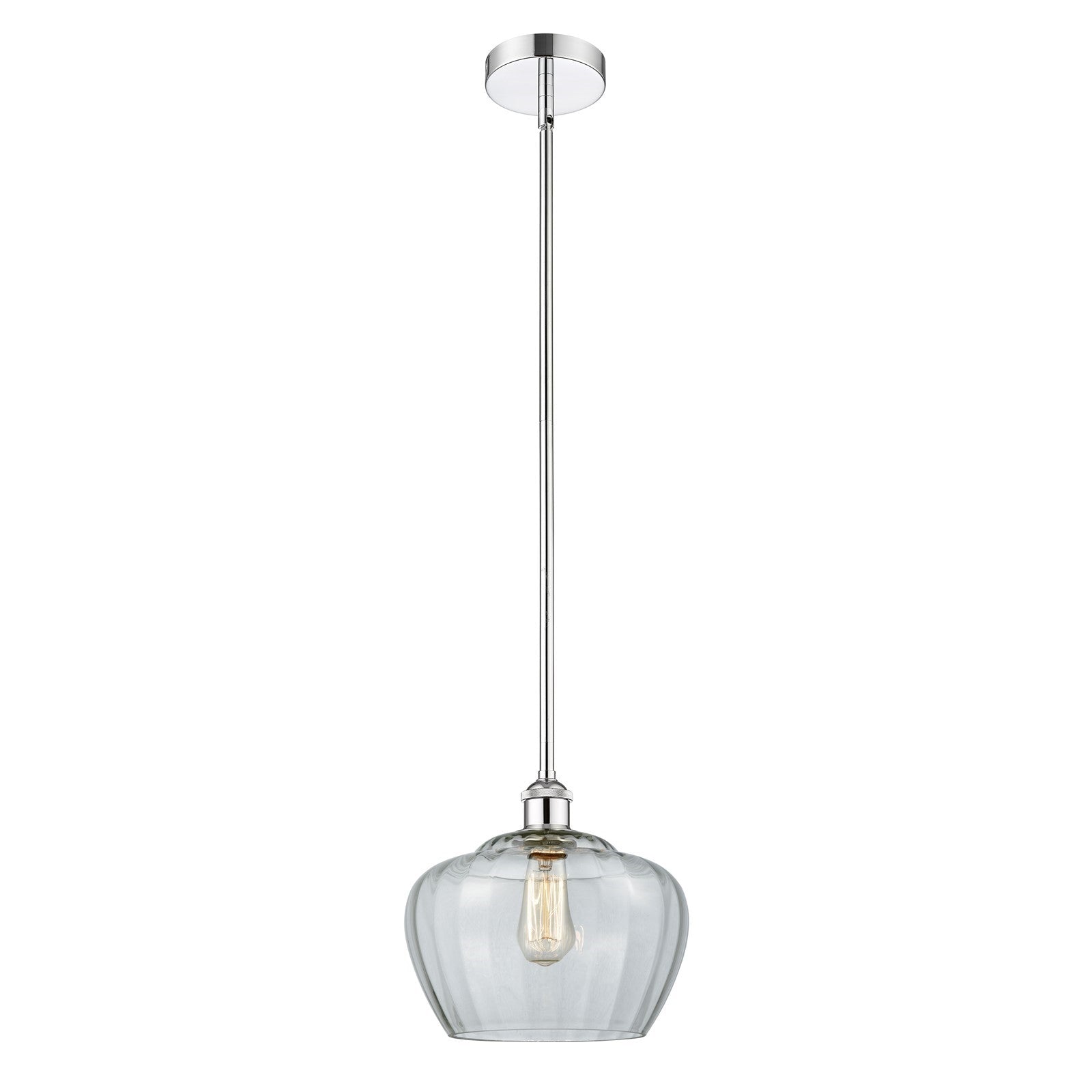 Innovations Fenton 11in 1-Light Mini Pendant | Industrial Polished Chrome Steel and Clear Ribbed Glass | Kitchen Island & Dining | Model 616-1S-PC-G92-L