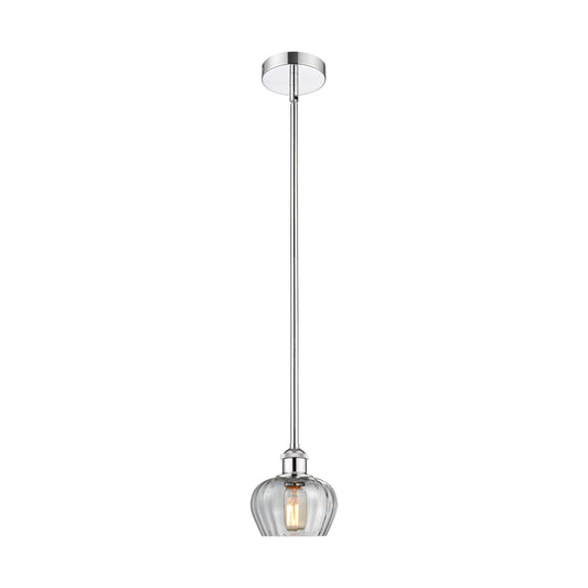 Innovations Fenton 7in 1-Light Mini Pendant | Industrial Polished Chrome Steel and Clear Ribbed Glass | Kitchen Island & Dining | Model 616-1S-PC-G92-LED