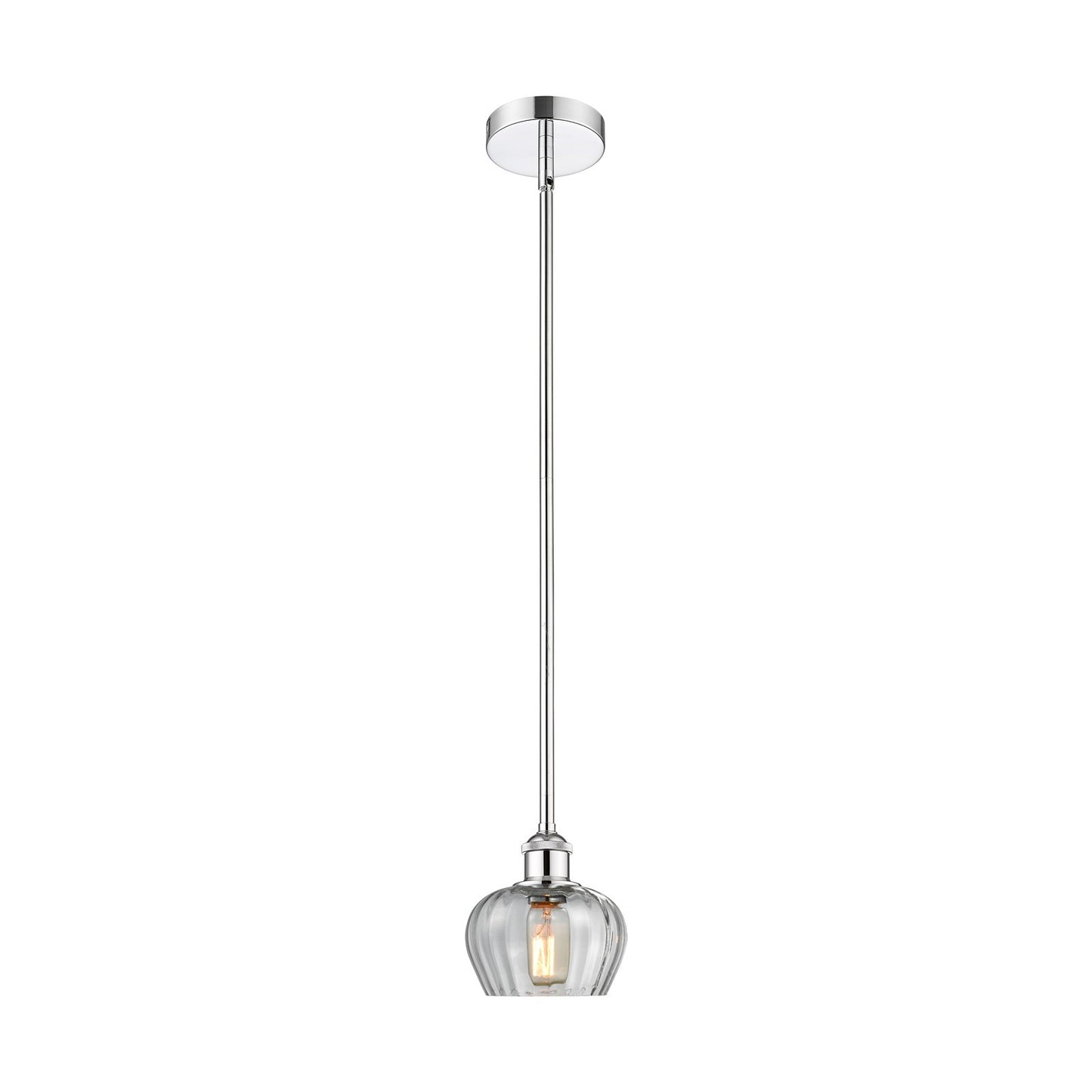 Innovations Fenton 7in 1-Light Mini Pendant | Industrial Polished Chrome Steel and Clear Ribbed Glass | Kitchen Island & Dining | Model 616-1S-PC-G92-LED